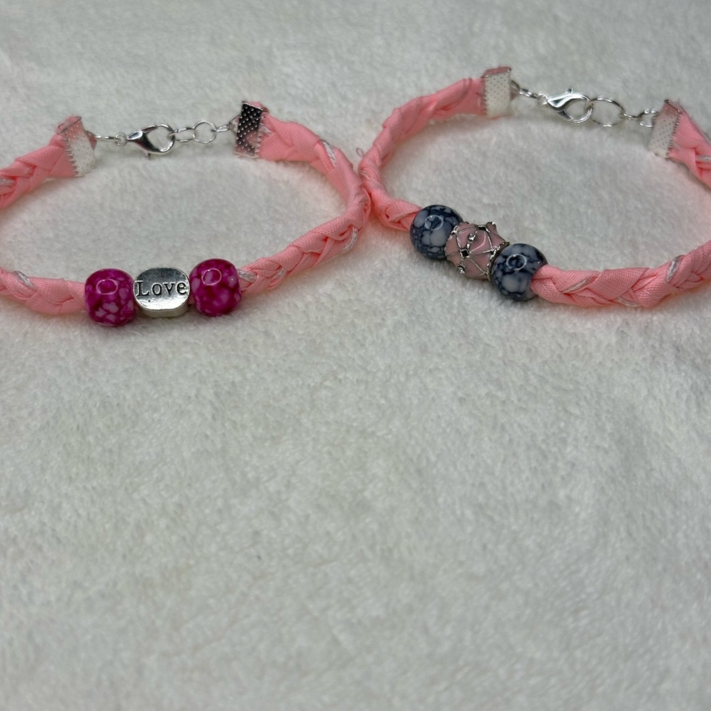 Hand Crafted Charming Pink and Gray Bracelet Set - Picture 7 of 9